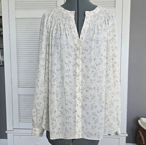 Vince Cream Blouse with Light Blue Floral Print